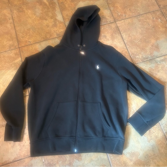 POLO Ralph Lauren Mens Hooded Zip zip Jacket No Drawstring Black Streetwear